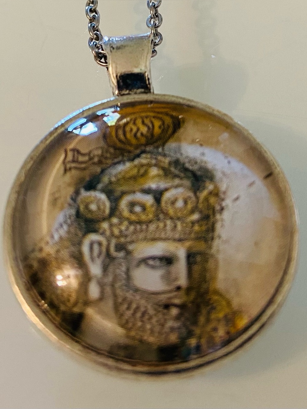 Ancient Persian Coin Pendant Necklace, Sasanian King Hormizd II Cabochon Jewelry